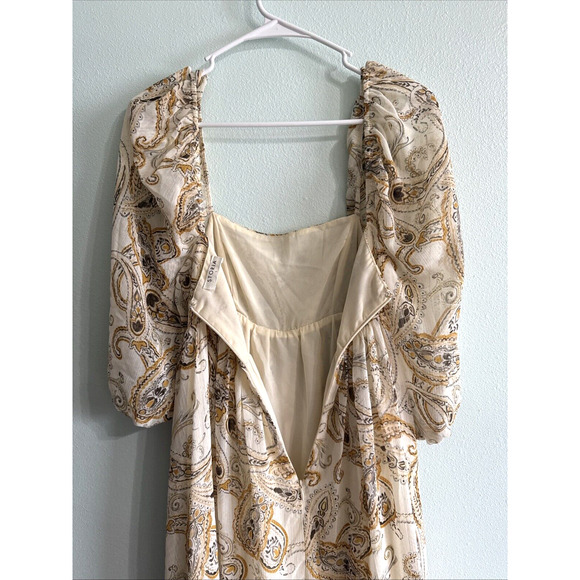 Storia Floral Print Puff Sleeve Babydoll Maxi Dress yellow cream Size Small - Picture 4 of 7